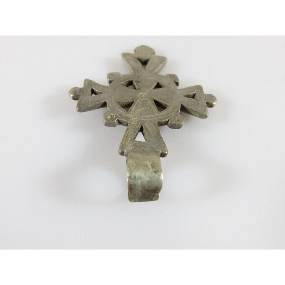 1 7/8" High Celtic Style Coptic Ethiopia Silver Cross With Chamfered Decoration - Picture 11 of 12